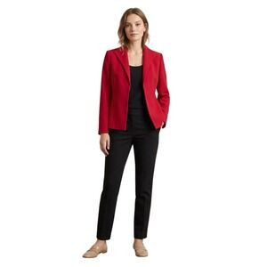 Calvin Klein Women's Size 10P Red Open Front Hook Eye Wing Collar Blazer Jacket